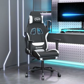 Silla Gaming | Silla De Oficina | Silla Gamer Ergonomica Con Reposapiés Tela Negro Y Blanco Cfw790296