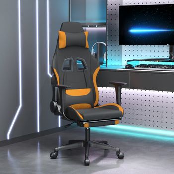 Silla Gaming | Silla De Oficina | Silla Gamer Ergonomica Con Reposapiés Tela Negro Y Naranja Cfw790299