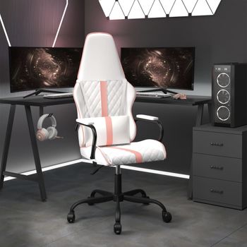 Silla Gaming | Silla De Oficina | Silla Gamer Ergonomica Cuero Sintético Blanco Y Rosa Cfw790310