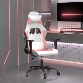 Silla Gaming | Silla De Oficina | Silla Gamer Ergonomica Cuero Sintético Blanco Y Rosa Cfw790311