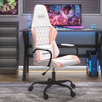 Silla Gaming | Silla De Oficina | Silla Gamer Ergonomica Cuero Sintético Blanco Y Rosa Cfw790314