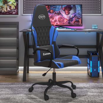 Silla Gaming | Silla De Oficina | Silla Gamer Ergonomica Cuero Sintético Negro Y Azul Cfw790319