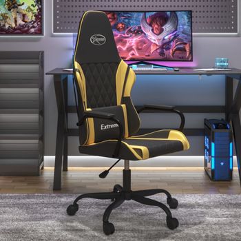 Silla Gaming | Silla De Oficina | Silla Gamer Ergonomica Cuero Sintético Negro Y Dorado Cfw790335