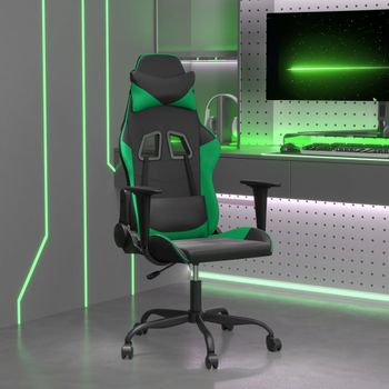 Silla Gaming | Silla De Oficina | Silla Gamer Ergonomica Cuero Sintético Negro Y Verde Cfw790363