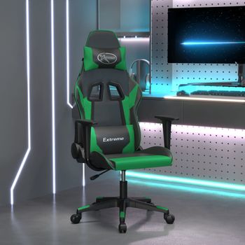 Silla Gaming | Silla De Oficina | Silla Gamer Ergonomica Cuero Sintético Negro Y Verde Cfw790365