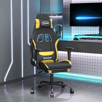 Silla Gaming | Silla De Oficina | Silla Gamer Ergonomica De Masaje Con Reposapiés Tela Negro Y Amarillo Cfw790374