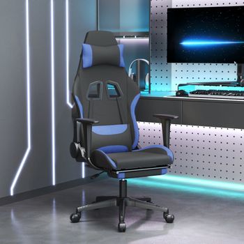 Silla Gaming | Silla De Oficina | Silla Gamer Ergonomica De Masaje Con Reposapiés Tela Negro Y Azul Cfw790375