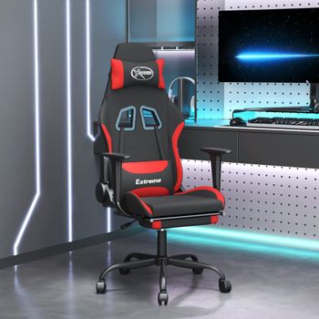 Silla Gaming | Silla De Oficina | Silla Gamer Ergonomica De Masaje Con Reposapiés Tela Negro Y Rojo Cfw790387