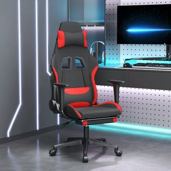 Silla Gaming | Silla De Oficina | Silla Gamer Ergonomica De Masaje Con Reposapiés Tela Negro Y Rojo Cfw790388