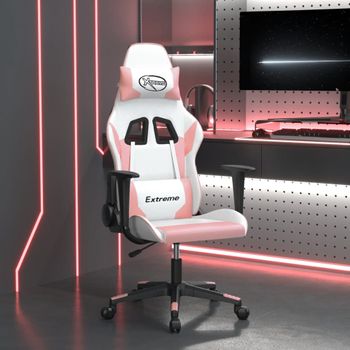 Silla Gaming | Silla De Oficina | Silla Gamer Ergonomica De Masaje Cuero Sintético Blanco Y Rosa Cfw790397