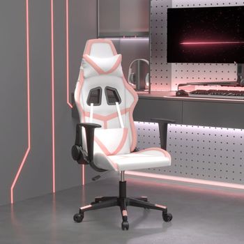 Silla Gaming | Silla De Oficina | Silla Gamer Ergonomica De Masaje Cuero Sintético Blanco Y Rosa Cfw790399