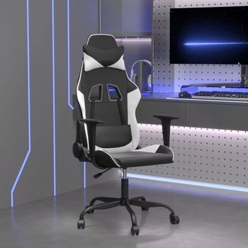 Silla Gaming | Silla De Oficina | Silla Gamer Ergonomica De Masaje Cuero Sintético Negro Y Blanco Cfw790408