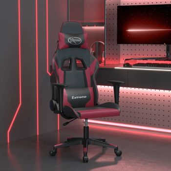 Silla Gaming | Silla De Oficina | Silla Gamer Ergonomica De Masaje Cuero Sintético Negro Y Rojo Vino Tinto Cfw790431