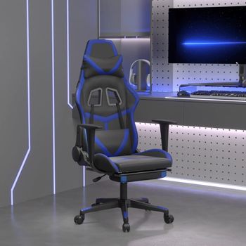 Silla Gaming | Silla De Oficina | Silla Gamer Ergonomica De Masaje Y Reposapiés Cuero Sintético Negro Azul Cfw790443