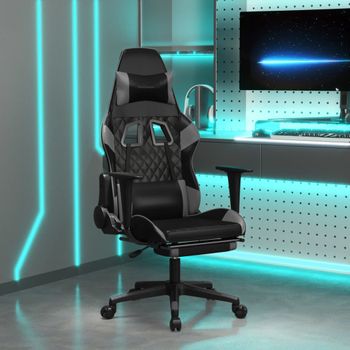 Silla Gaming | Silla De Oficina | Silla Gamer Ergonomica De Masaje Y Reposapiés Cuero Sintético Negro Gris Cfw790448