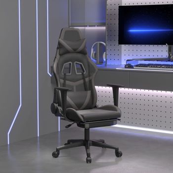 Silla Gaming | Silla De Oficina | Silla Gamer Ergonomica De Masaje Y Reposapiés Cuero Sintético Negro Gris Cfw790449