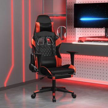 Silla Gaming | Silla De Oficina | Silla Gamer Ergonomica De Masaje Y Reposapiés Cuero Sintético Negro Rojo Cfw790452