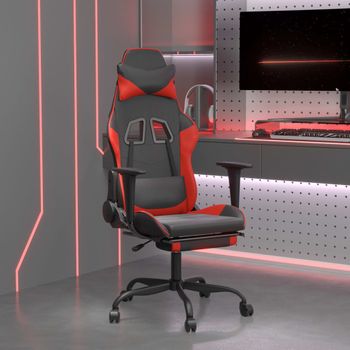 Silla Gaming | Silla De Oficina | Silla Gamer Ergonomica De Masaje Y Reposapiés Cuero Sintético Negro Rojo Cfw790453