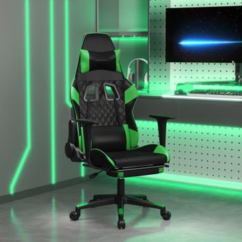 Silla Gaming | Silla De Oficina | Silla Gamer Ergonomica De Masaje Y Reposapiés Cuero Sintético Negro Verde Cfw790455