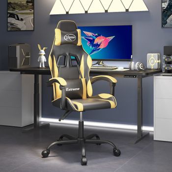 Silla Gaming | Silla De Oficina | Silla Gamer Ergonomica Giratoria Cuero Sintético Negro Y Dorado Cfw790466