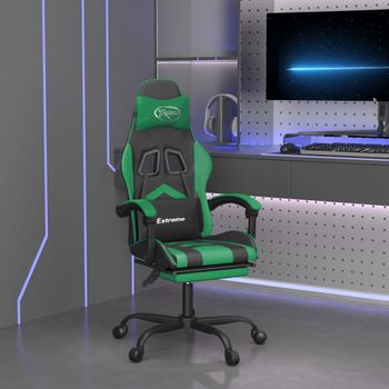 Silla Gaming | Silla De Oficina | Silla Gamer Ergonomica Giratoria Y Reposapiés Cuero Sintético Negro Verde Cfw790486