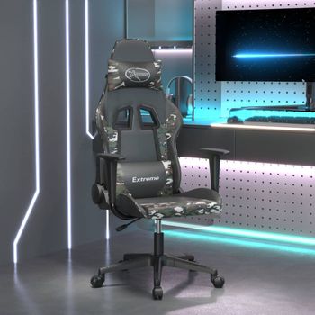 Silla Gaming Masaje | Silla De Oficina | Silla Gamer Ergonomica Reposapiés Cuero Sintético Negro Camuflaje Cfw790488