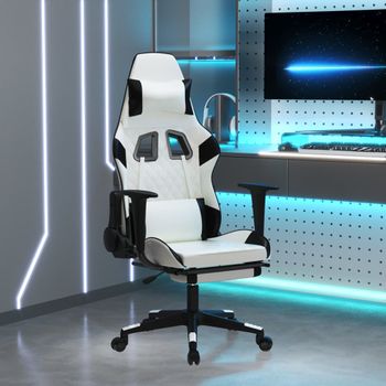 Silla Gaming Masaje | Silla De Oficina | Silla Gamer Ergonomica Y Reposapiés Cuero Sintético Negro Blanco Cfw790500