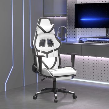 Silla Gaming Masaje | Silla De Oficina | Silla Gamer Ergonomica Y Reposapiés Cuero Sintético Negro Blanco Cfw790502