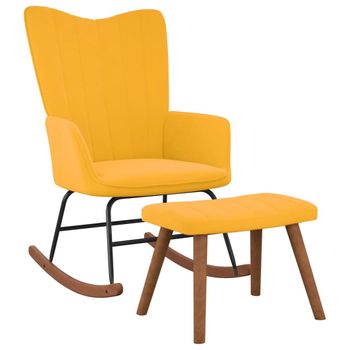 Sillón De Salón | Silla Mecedora Con Reposapiés Tela Amarillo Mostaza Cfw790554