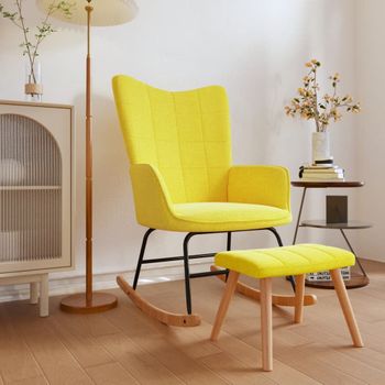 Sillón De Salón | Silla Mecedora Con Reposapiés Tela Amarillo Mostaza Cfw790556