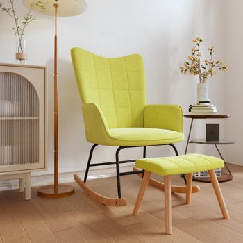 Sillón De Salón | Silla Mecedora Con Reposapiés Tela Verde Cfw790572