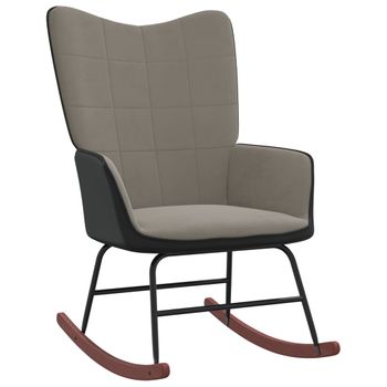 Silla Mecedora | Sillón Balancín Relax | Sillón De Salón De Terciopelo Gris Claro Y Pvc Cfw790659