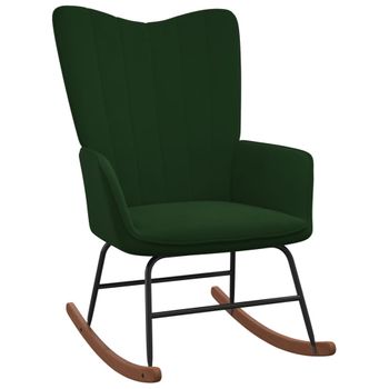 Sillón De Salón | Silla Mecedora De Terciopelo Verde Oscuro Cfw790670