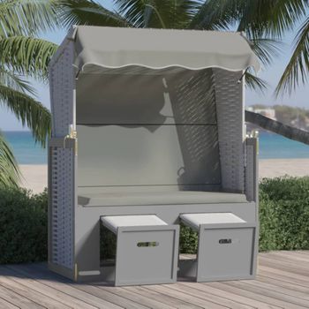 Sillón De Salón | Silla Playa Strandkorb Con Dosel Ratán Sintético Madera Gris Cfw790682