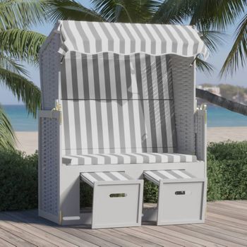 Sillón De Playa| Silla Playa Strandkorb Dosel Ratán Sintético Madera Gris Blanco Cfw790685