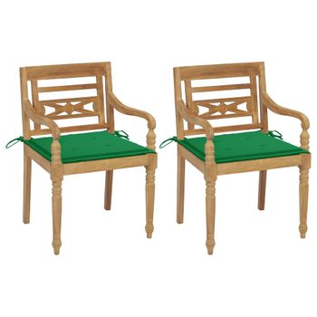 Pack 2 Uds Sillón De Salón | Sillas Batavia Teca Maciza Con Cojines Verde Cfw790723