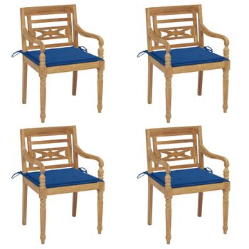 Pack 4 Uds Sillón De Salón | Sillas Batavia Madera Maciza De Teca Con Cojines Cfw790726