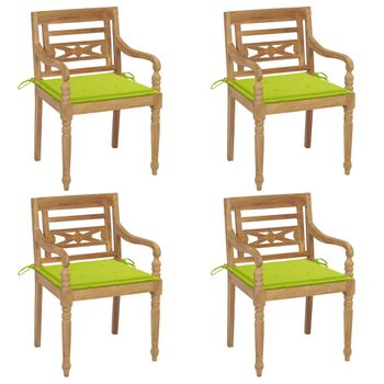 Pack 4 Uds Sillón De Salón | Sillas Batavia Madera Maciza De Teca Con Cojines Cfw790729