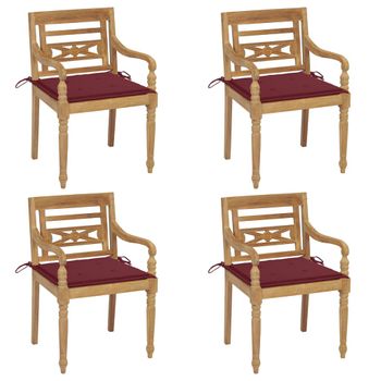 Pack 4 Uds Sillón De Salón | Sillas Batavia Madera Maciza De Teca Con Cojines Cfw790730