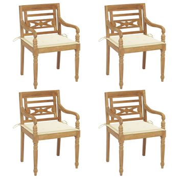 Pack 4 Uds Sillón De Salón | Sillas Batavia Madera Maciza De Teca Con Cojines Cfw790731