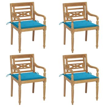 Pack 4 Uds Sillón De Salón | Sillas Batavia Madera Maciza De Teca Con Cojines Cfw790732