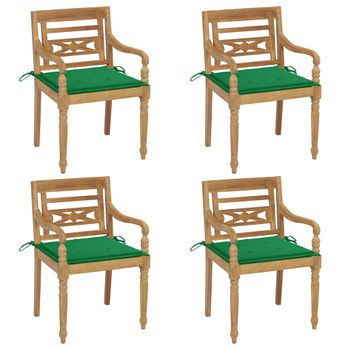 Pack 4 Uds Sillón De Salón | Sillas Batavia Madera Maciza De Teca Con Cojines Cfw790735