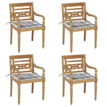 Pack 4 Uds Sillón De Salón | Sillas Batavia Madera Maciza De Teca Con Cojines Cfw790736