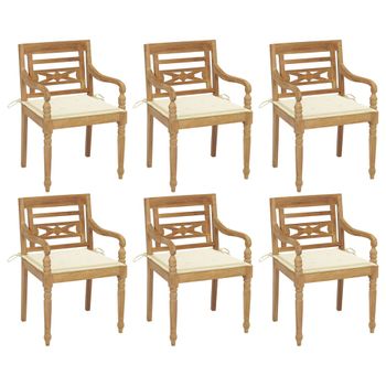 Pack 6 Uds Sillón De Salón | Sillas Batavia Madera Maciza De Teca Con Cojines Cfw790740