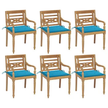 Pack 6 Uds Sillón De Salón | Sillas Batavia Madera Maciza De Teca Con Cojines Cfw790741