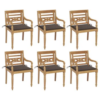 Pack 6 Uds Sillón De Salón | Sillas Batavia Madera Maciza De Teca Con Cojines Cfw790742