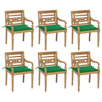 Pack 6 Uds Sillón De Salón | Sillas Batavia Madera Maciza De Teca Con Cojines Cfw790745