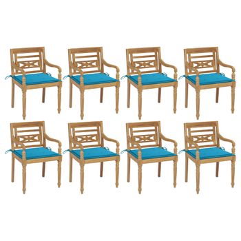 Pack 8 Uds Sillón De Salón | Sillas Batavia Madera Maciza De Teca Con Cojines Cfw790753