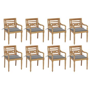 Pack 8 Uds Sillón De Salón | Sillas Batavia Madera Maciza De Teca Con Cojines Cfw790754