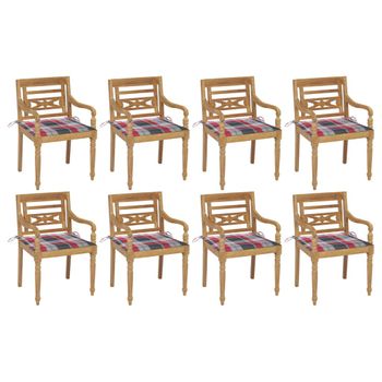 Pack 8 Uds Sillón De Salón | Sillas Batavia Madera Maciza De Teca Con Cojines Cfw790756